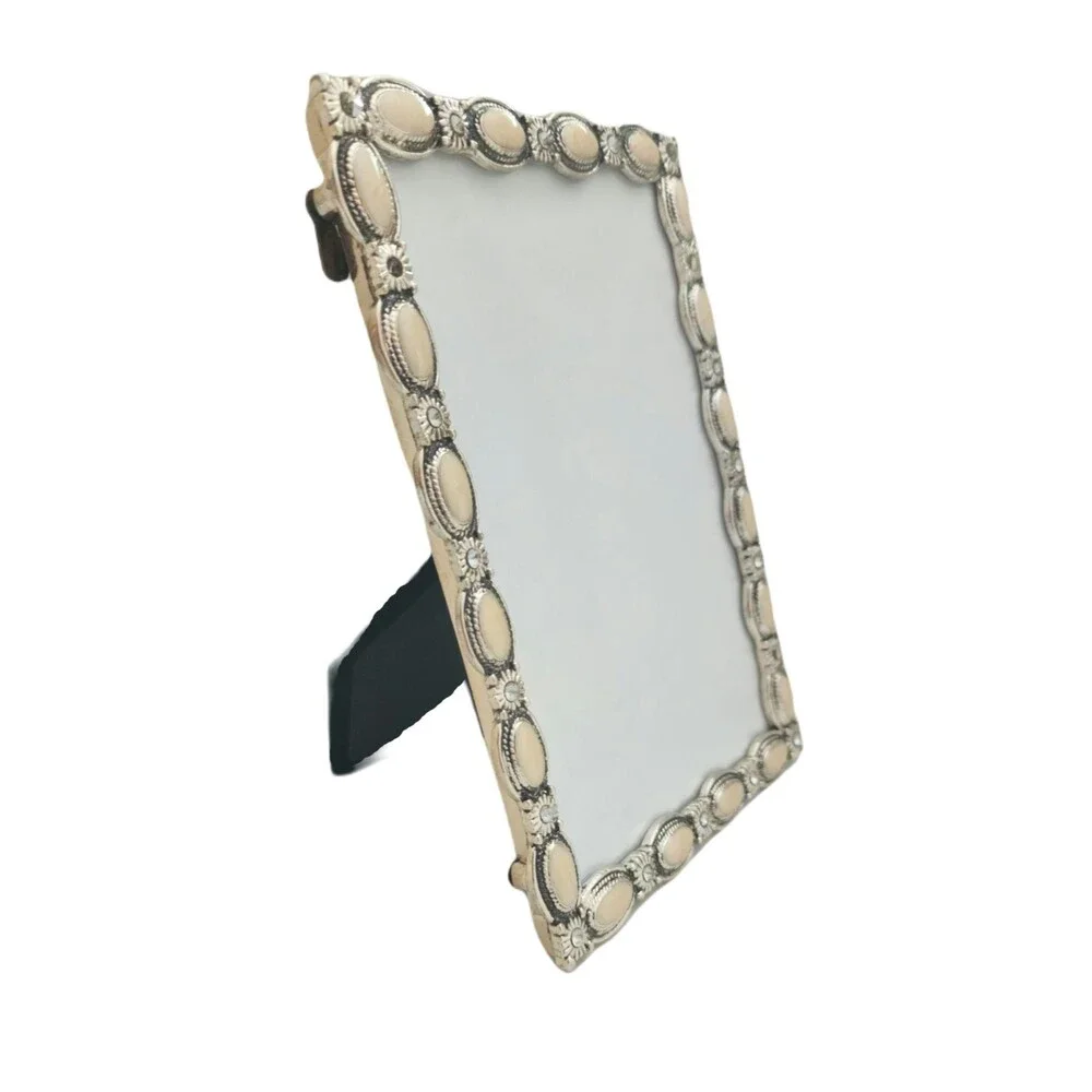 LNT Home Picture Frame Back Stand Silver Tone Ivory Rhinestones